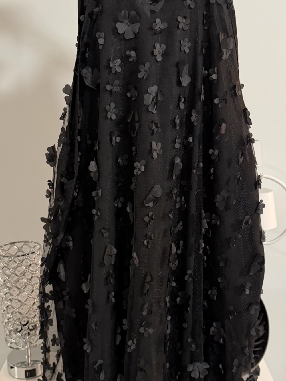 Source Unknown Black Floral Appliqué Dress